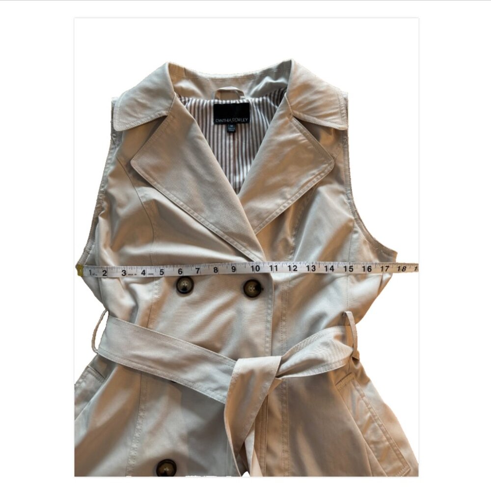 Cynthia Rowley Sleeveless Trench Coat Dress Beige Sz Med Vintage Minimalist EUC - Picture 5 of 8
